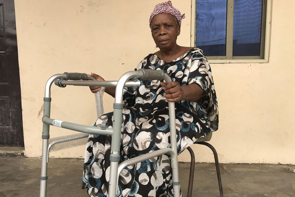 Ikwo Effiong is one of the oldest patients at the Daughters of Charity of St. Vincent de Paul Divine Providence Home in Uyo, a town in southeastern Nigeria. She slipped on the ground and broke her femur on a rainy afternoon in March 2020. (Valentine Iwenw