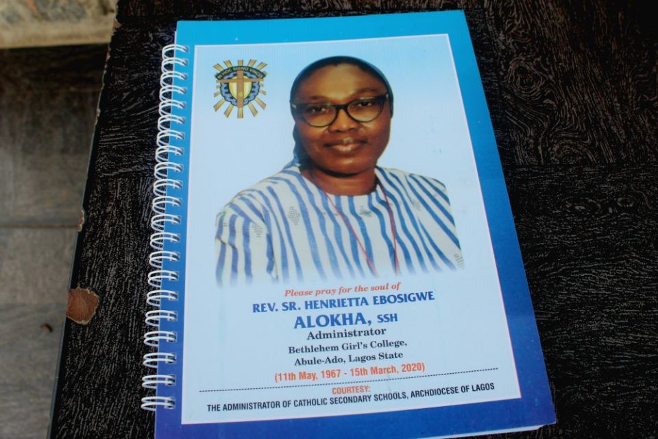 A booklet made in honor of Sacred Heart of Jesus Sr. Henrietta Alokha, who died rescuing students of the Bethlehem Girls College after a massive March 15 gas explosion in a suburb of Lagos, Nigeria (Kelechukwu Iruoma)