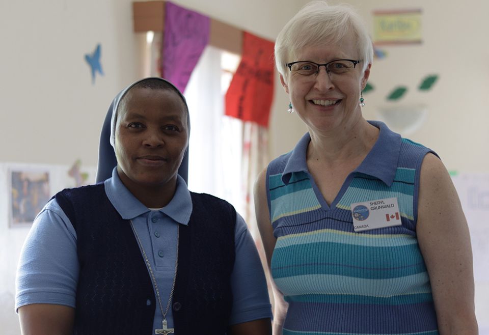 Sr. Virginia Njoki Kago, the St. Joseph's Spiritual Center administrator, stands with and Sheryl Grunwald, an instructor with Global Children's Forum's leadership experience conference. (Wycliff Oundo) Sr. Virginia Njoki Kago, the St. Joseph's Spiritual Center administrator, stands with and Sheryl Grunwald, an instructor with Global Children's Forum's leadership experience conference. (Wycliff Oundo)