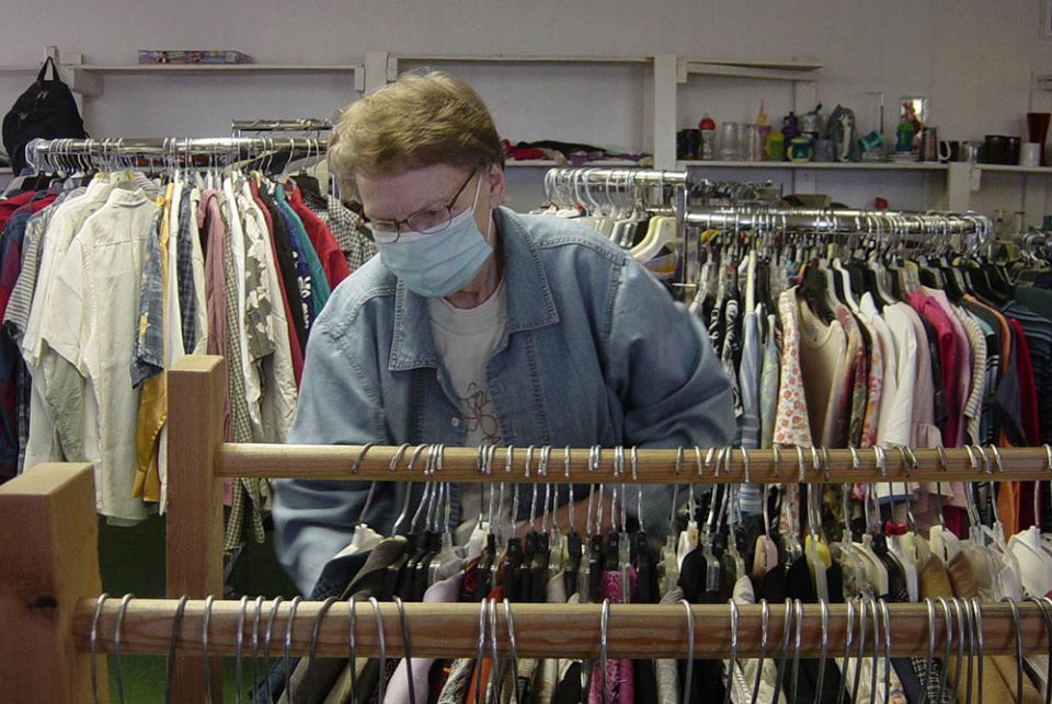 Sr. Maureen Farrar is pictured at a used clothing store, one of the first endeavors she started when she arrived in Crownpoint, New Mexico, 38 years ago. The store, and a food pantry, also started then, are both still in operation. (Courtesy of Sr. Mauree