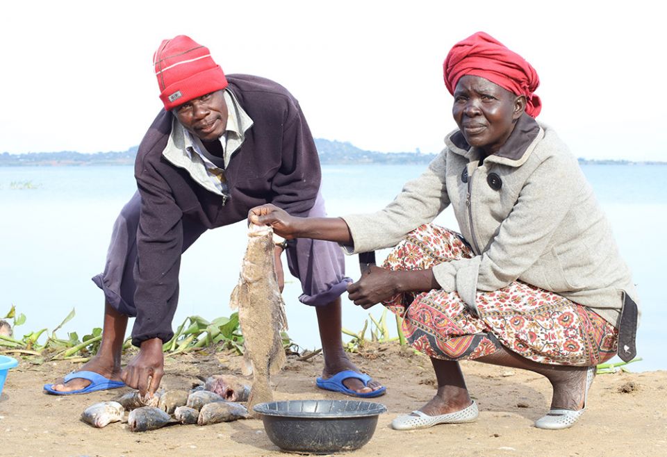 Alice Wandago, 46, inspects fish caught by a fisherman by Lake Victoria in Migori on Nov. 5, 2021. (GSR photo/Doreen Ajiambo)