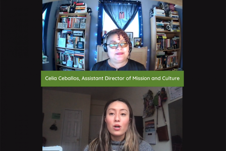 Good Shepherd Volunteer Celina Kim Chapman interviews Good Shepherd Services' Celia Ceballos. (GSR screenshot)