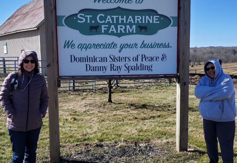 Sisters of St. Joseph of Orange, California, novices Sara, left, and Bernie visit St. Catharine Farm, which belongs to the Dominican Sisters of Peace in St. Catharine, Kentucky, on a road trip as part of the InterCongregational Collaborative Novitiate. (C