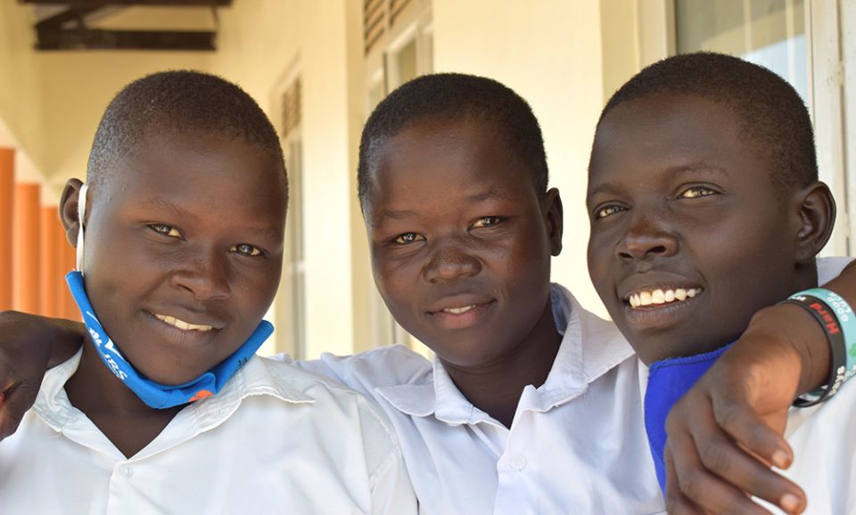 Some student beneficiaries of the new science laboratory that was built at the secondary school in the Pagirinya refugee settlement in Uganda (Courtesy of Jesuit Refugee Service)