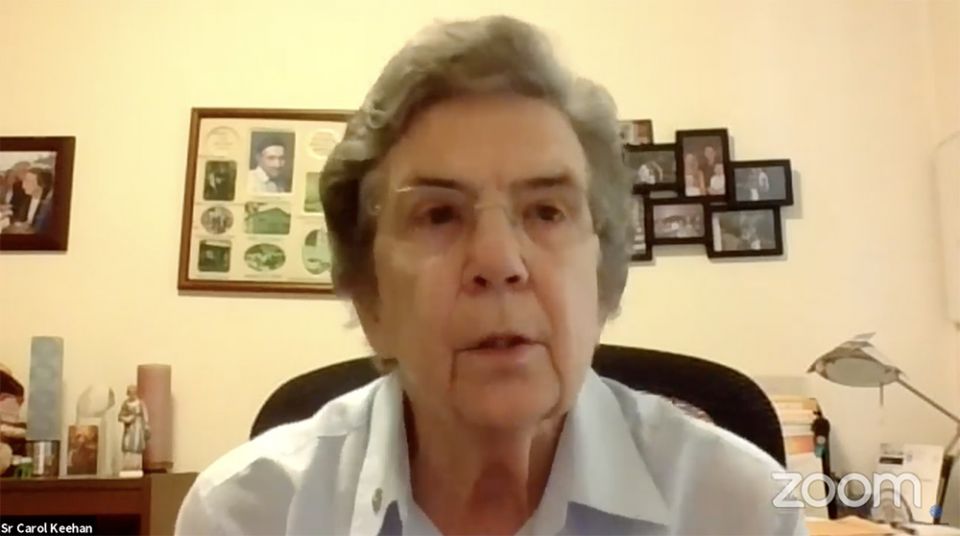 Daughter of Charity Sr. Carol Keehan addresses a World Health Day symposium on health equity April 7. Keehan is former president and CEO of the Catholic Health Association and heads the Vatican COVID-19 Commission task force on health. (GSR screenshot)