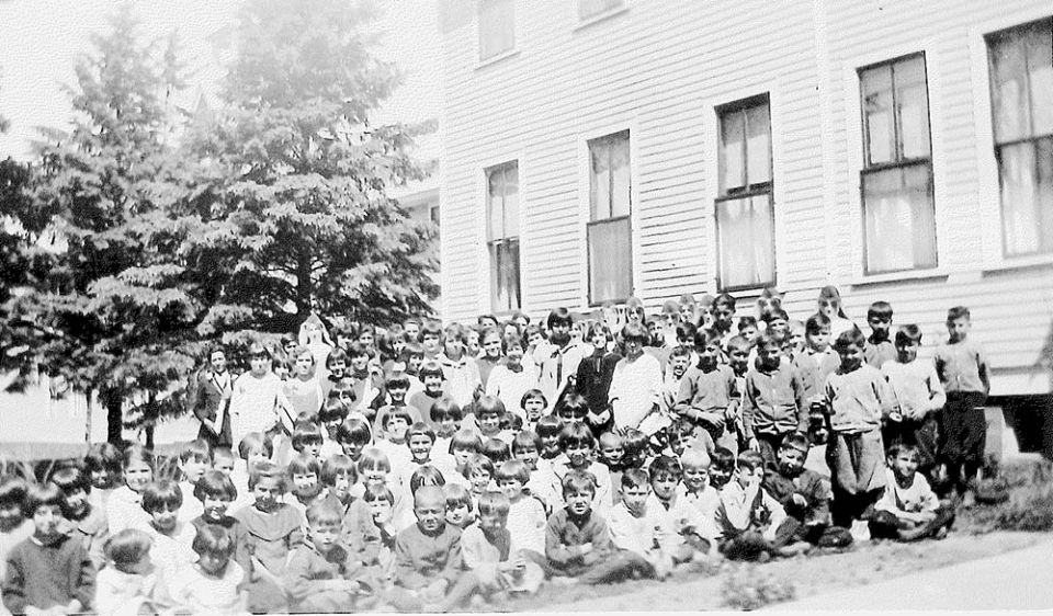 St. Mary's Catholic Indian Boarding School students pose for a photo during a school picnic during the 1922-23 school year. (Courtesy of the Franciscan Sisters of Perpetual Adoration)
