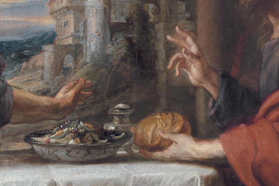 Jesus blesses the bread in a detail from the painting "Supper at Emmaus" (circa 1635-40) by Peter Paul Rubens. (Wikimedia Commons)
