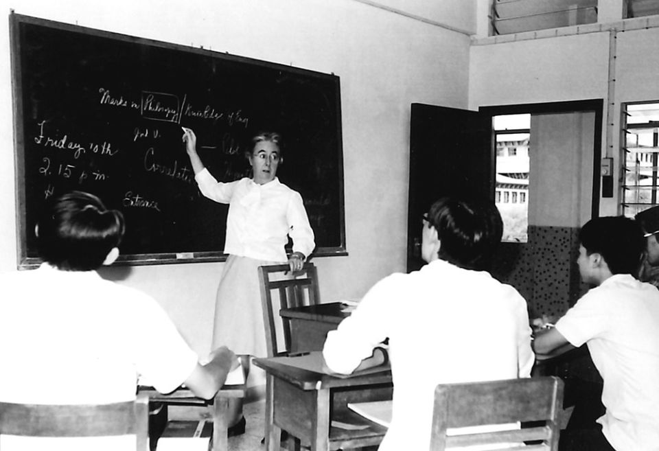 Maryknoll Sr. Joan Delaney teaches at Holy Spirit Seminary circa 1976 in Hong Kong. (Courtesy of Maryknoll Sisters)