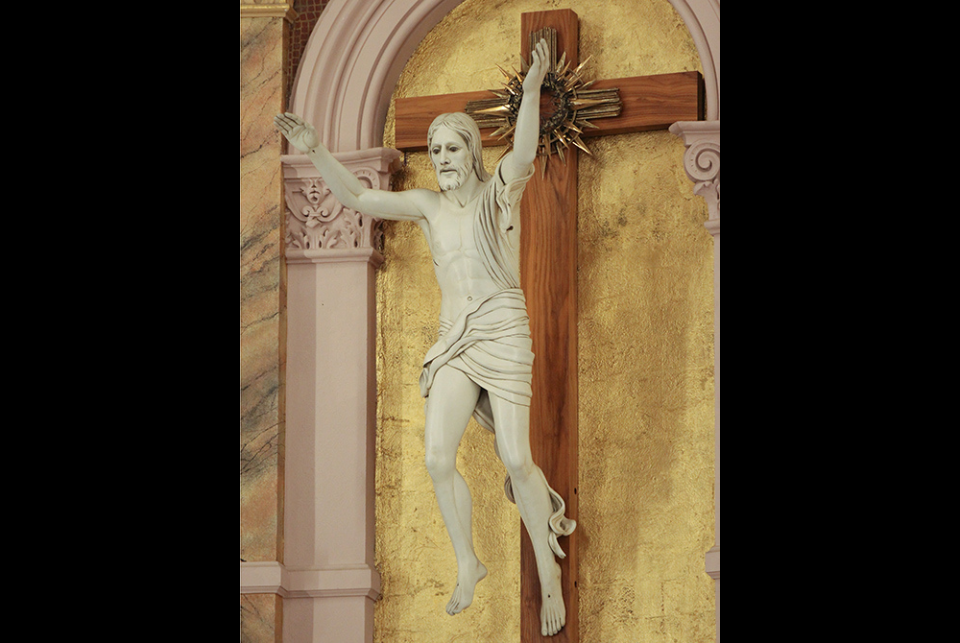 A sculpture of the risen Jesus is pictured in the Church of the Immaculate Conception at St. Mary-of-the-Woods, Indiana. The author calls the work by Harry Breen "unlike any depiction of the Resurrection that I had ever seen." (Sue Paweski) A sculpture of the risen Jesus is pictured in the Church of the Immaculate Conception at St. Mary-of-the-Woods, Indiana. The author calls the work by Harry Breen "unlike any depiction of the Resurrection that I had ever seen." (Sue Paweski)