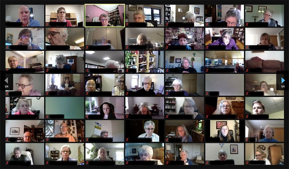 Screenshot of participants in "Being Benedictine in the 21st Century: Spiritual Seekers in Conversation," a recent online gathering seeking to define the essence of Benedictine monastic life (Courtesy of Mount St. Scholastica)