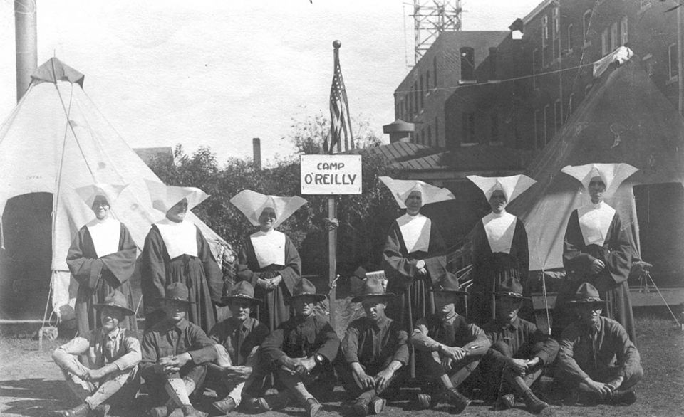 Daughters of Charity at Camp O'Reilly, the "tent city" camp at Seton Hospital in Austin, Texas, in 1918, during the Spanish flu epidemic (Courtesy of the Daughters of Charity, Province of St. Louise) Daughters of Charity at Camp O'Reilly, the "tent city" camp at Seton Hospital in Austin, Texas, in 1918, during the Spanish flu epidemic (Courtesy of the Daughters of Charity, Province of St. Louise)