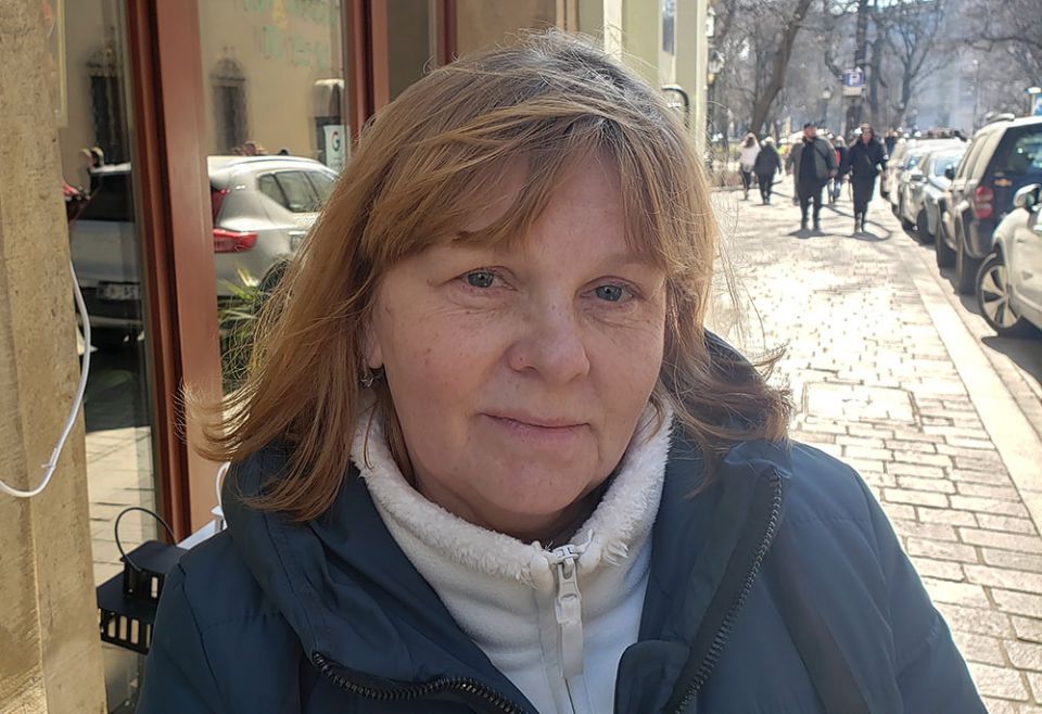 Svitlana Kruchynska, 57, a recent arrival from Melitopol, Ukraine, on a street in Krakow, Poland. She is living with her daughter and another woman at a Dominican convent outside of the city. (GSR photo/Chris Herlinger)