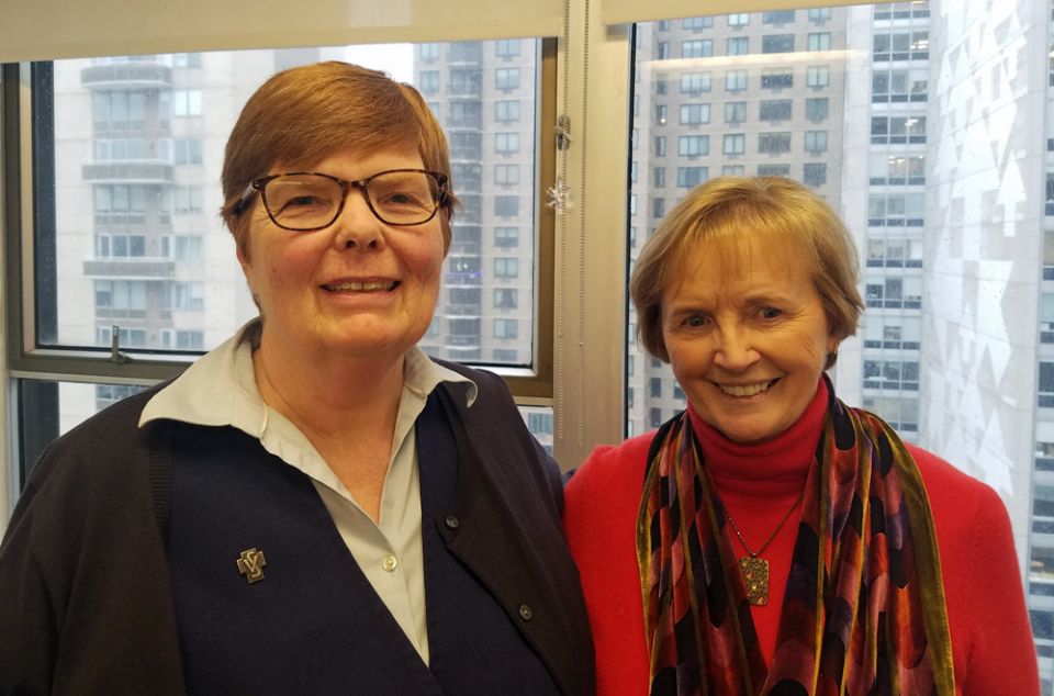 Sr. Margaret O'Dwyer, left, and Sr. Jean Quinn, co-chairs of the nongovernmental organization Working Group to End Homelessness, an advisory group of religious congregations and other organizations. (GSR photo/Chris Herlinger) Sr. Margaret O'Dwyer, left, and Sr. Jean Quinn, co-chairs of the nongovernmental organization Working Group to End Homelessness, an advisory group of religious congregations and other organizations. (GSR photo/Chris Herlinger)