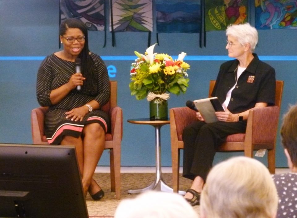 Dr. Shannen Dee Williams, left, answers questions posed by Dominican Sr. Gene Poore from the audience during an interactive webcast presentation August 5, 2017, with the Dominican Sisters of Peace. (Courtesy of Shannen Dee Williams) Dr. Shannen Dee Williams, left, answers questions posed by Dominican Sr. Gene Poore from the audience during an interactive webcast presentation August 5, 2017, with the Dominican Sisters of Peace. (Courtesy of Shannen Dee Williams)