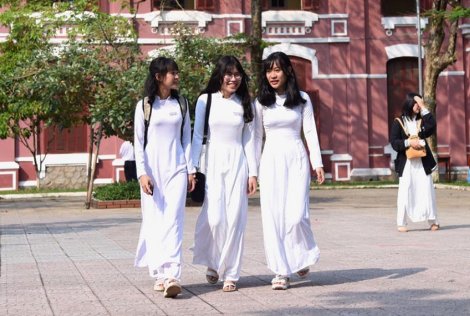 Female students attend Quoc Hoc High School in Hue, Vietnam, on Oct. 18. (Peter Nguyen)