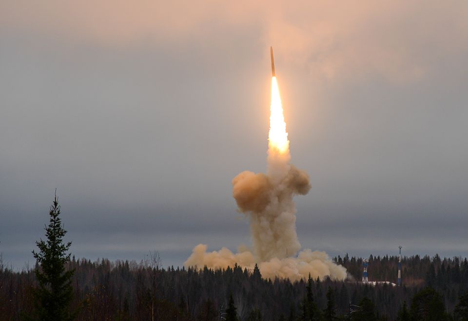Russia launches a Topol-M silo-based intercontinental ballistic missile from the Plesetsk Cosmodrome in the Arkhangelsk Region in November 2014. (Newscom/ZUMA Press/Tass)