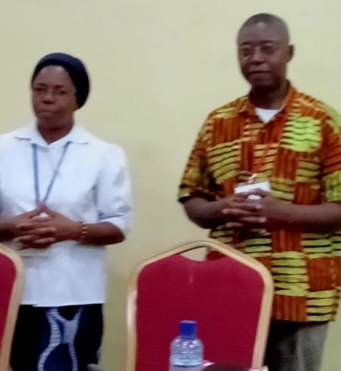Sr. Rita Yamba and Jesuit Fr. Rigobert were elected vice president and president, respectively, of the new Conference of Major Superiors of the Democratic Republic of Congo. (Mary Paul Wamatu)