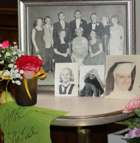 At a party on Aug. 15, the New Haven community assembled a festive grouping of pictures, candles, produce, flowers and other materials to celebrate Sr. Julia Grey's 60th anniversary as a Dominican. (Elizabeth Eisenstadt Evans) At a party on Aug. 15, the New Haven community assembled a festive grouping of pictures, candles, produce, flowers and other materials to celebrate Sr. Julia Grey's 60th anniversary as a Dominican. (Elizabeth Eisenstadt Evans)