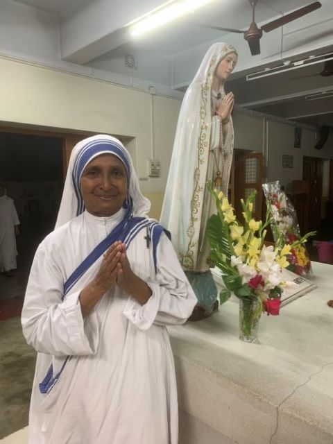 Sister Mary Joseph, the newly elected superior general of the Missionaries of Charity, near the tomb of St. Teresa of Kolkata, India (Francis Sunil Rosario)