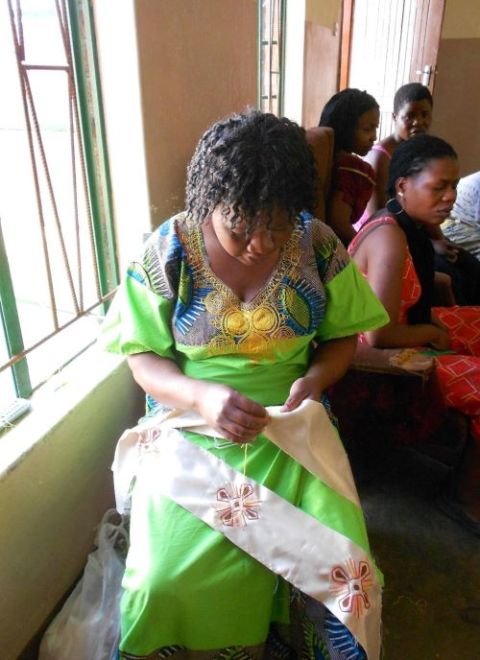 Sr. Anna Tommasi facilitates tailoring and embroidery lessons to female inmates at Chichiri Prison in Malawi so that, when they get out of prison, they will have the means to earn a living. (Courtesy of Anna Tommasi)