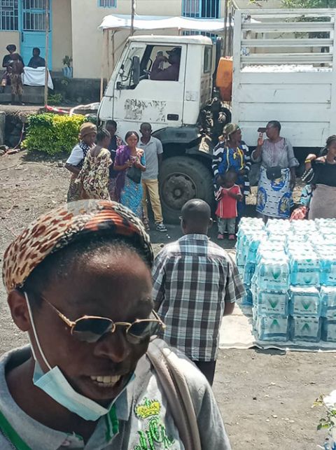 Ursuline Sisters arrive in Sake and prepare to visit the displaced people. Sister Gisèle is shown in the photo. (Courtesy of Bernadette Mwavita/Ursuline Sisters of Goma) Ursuline Sisters arrive in Sake and prepare to visit the displaced people. Sister Gisèle is shown in the photo. (Courtesy of Bernadette Mwavita/Ursuline Sisters of Goma)