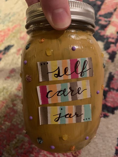 At our recent Good Shepherd Volunteers midyear retreat, each volunteer created a self-care jar. We each wrote self-care ideas on popsicle sticks to fill the jar.