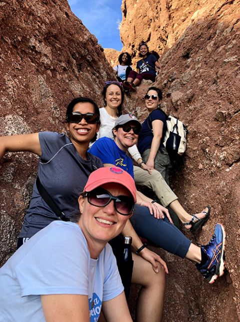 Sisters rock climbing in 2020 Sisters attending the Giving Voice retreat go rock climbing in Phoenix, Arizona. (Courtesy of Amanda Carrier)