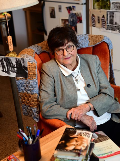 Helen Prejean at home, 2019 Sr. Helen Prejean in her home in Louisiana in 2019 (Courtesy of Ministry Against the Death Penalty/Cheryl Gerber)