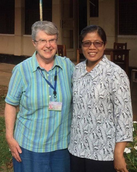 Sr. Joan Mumaw of the Sisters, Servants of the Immaculate Heart of Mary, left, with Sr. Rosa Thi Le Bong of the Sisters of Our Lady of the Missions in Riimenze, head of the Solidarity Agricultural Project (Courtesy of Solidarity with South Sudan)