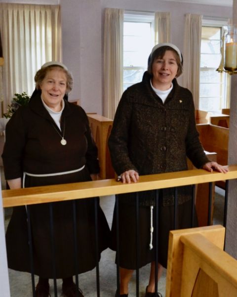 Sr. Marcia Kay LaCour, left, abbess of the Poor Clares in Spokane, Washington, and Sr. Colleen Byrne, the order's vicaress, in the chapel of the Monastery of St. Clare on Jan. 30 (GSR photo / Dan Stockman) Sr. Marcia Kay LaCour, left, abbess of the Poor Clares in Spokane, Washington, and Sr. Colleen Byrne, the order's vicaress, in the chapel of the Monastery of St. Clare on Jan. 30 (GSR photo / Dan Stockman)