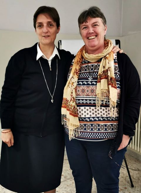 Sr. Nadia Coppa of the Adorers of the Blood of Christ, left, the new president of the International Union of Superiors General, with Sr. Mary Teresa Barron of the Missionary Sisters of Our Lady of Apostles, UISG's new vice president. (Courtesy of UISG)