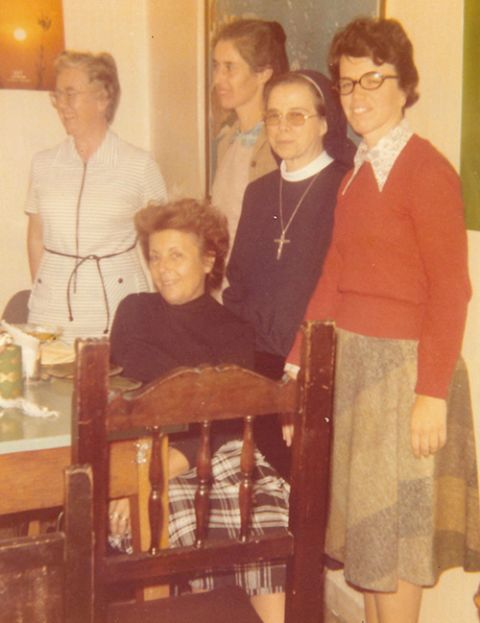The SEDOS staff in Rome in 1978, including Maryknoll Sr. Joan Delaney at left (Courtesy of Maryknoll Sisters)