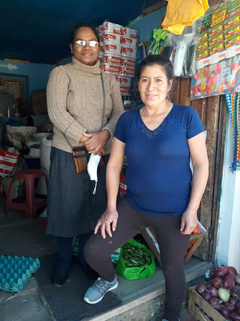 Sr. Hilda Bernath is pictured with shopkeeper Mrs. Genoveva. According to Bernath, Genoveva is a cheerful and generous person who  manages her small shop and her family with hard work and a simple lifestyle. (Courtesy of Mary Hilda Bernath)