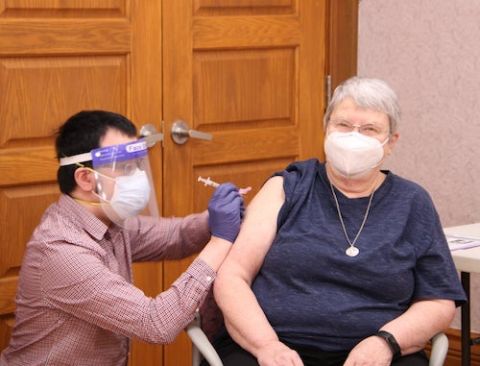 Sr. Patricia Hayden, president of the Sisters of Charity of Cincinnati, Ohio, receives the COVID-19 vaccine Jan. 6. (Provided photo) Sr. Patricia Hayden, president of the Sisters of Charity of Cincinnati, Ohio, receives the COVID-19 vaccine Jan. 6. (Provided photo)