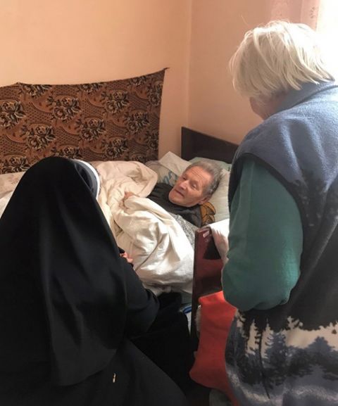 Basilian Sr. Teodora Kopyn visited and prayed with those who had fled from their destroyed cities in Ukraine. (Courtesy of Teodora Kopyn)