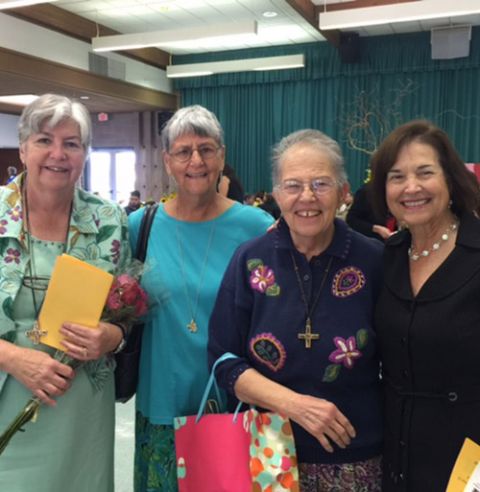 Perpetual vow day of Sr. Nancy Uhl, on Feb. 13, 2016, in a ceremony held at St. Louise de Marillac Catholic Church in Covina, California. From left: Srs. Nancy Uhl, Beth Plesche, Caroline Sanchez and Margaret Jorgensen. (Courtesy of Nancy Uhl)