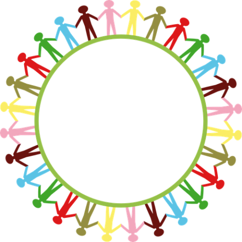 Stylized human figures holding hands around a circle (Pixabay/Clker Free Vector Images)