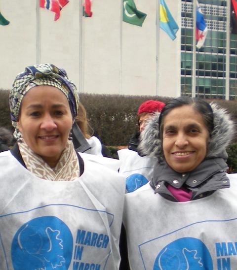 Sr. Celine Paramundayil with Amina Mohammed at a Women's Day rally, before Mohammed became the United Nations' deputy secretary-general. (Courtesy of Sr. Celine Paramundayil) Sr. Celine Paramundayil with Amina Mohammed at a Women's Day rally, before Mohammed became the United Nations' deputy secretary-general. (Courtesy of Sr. Celine Paramundayil)