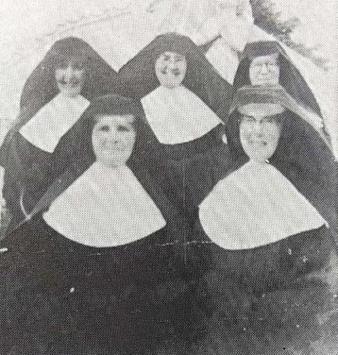 Four Irish Ursuline pioneers in Kenya are pictured in 1957. In back are Mother Brendan Flynn and Mother Malachy Corrigan (who was Reverend Mother in Sligo) and Sr. St. Charles Raftery. In front are Sr. M. Perpetua McKenna and Sr. M. Finbar Lavin. 