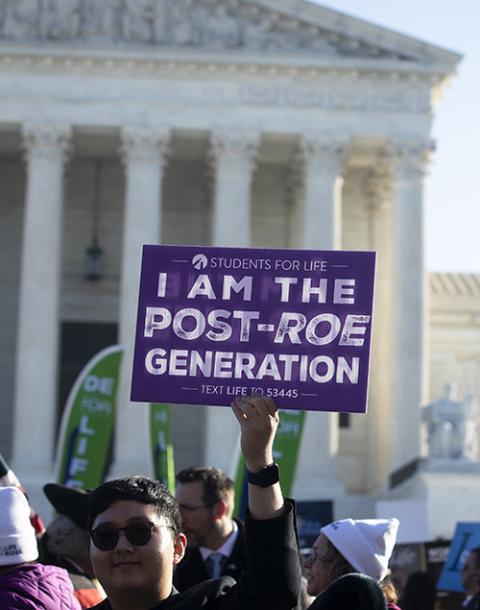A pro-life advocate is seen near the U.S. Supreme Court Dec. 1, 2021. (CNS/Tyler Orsburn)