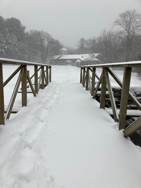 Snow blankets the Sacred Heart on the Lake retreat center in Connecticut, which the Apostles of the Sacred Heart of Jesus opened during the pandemic. (Courtesy of the Apostles of the Sacred Heart of Jesus)