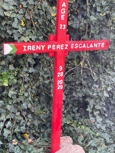 The memorial cross for Ireny Perez Escalante after its Nov. 2 planting at the columbaria of St. Andrew the Apostle Catholic Church in Sierra Vista, Arizona (Peter Tran)