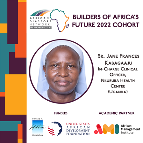 Banner for the Builders of Africa's Future 2022 cohort featuring Sr. Jane Frances Kabagaaju, one of 11 entrepreneurs recognized (Courtesy of Sr. Jane Frances Kabagaaju/African Diaspora Network)