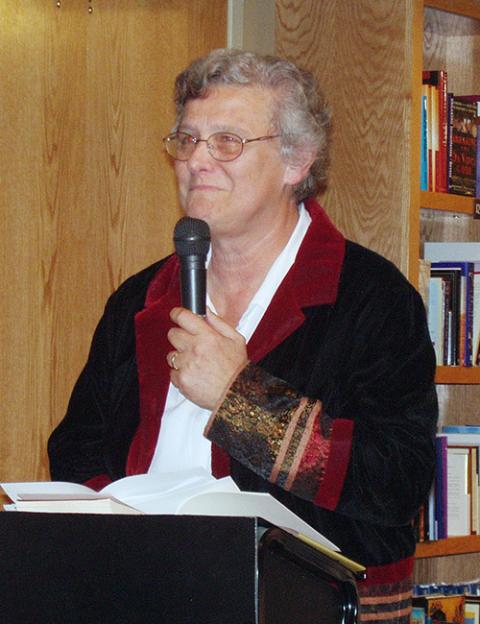 Benedictine Sr. Mary Lou Kownacki speaks at a signing for her book Between Two Souls: Conversations With Ryokan in Erie, Pennsylvania, in 2004. (Courtesy of Benedictine Sisters of Erie)