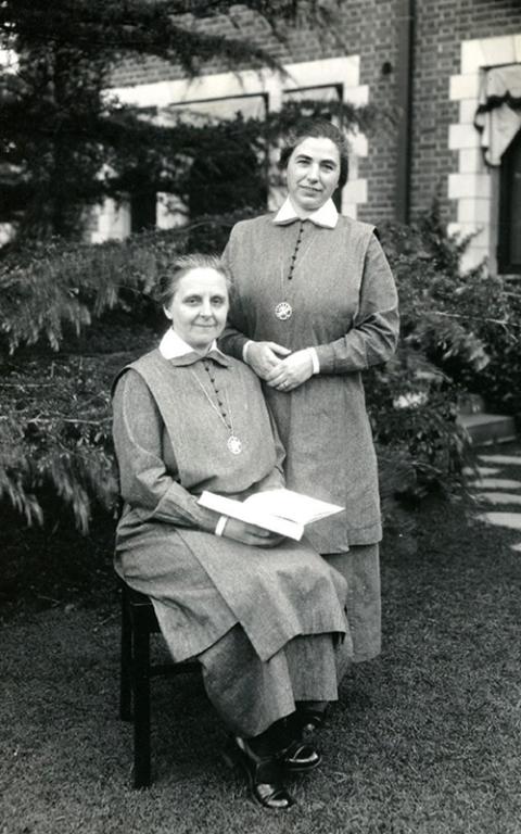 Sr. Margaret Slachta, left, with Sr. Frederica Horvath, the foundress of the Sisters of Social Service in Los Angeles, during Slachta's visit in 1936 (Courtesy of Sisters of Social Service)