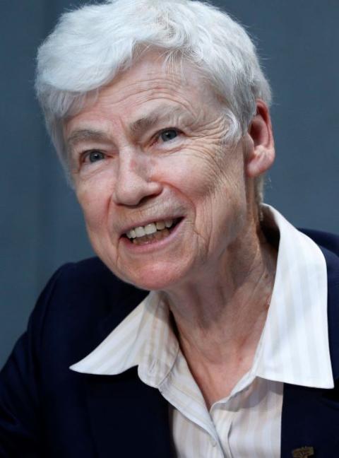 Sr. Sheila Kinsey at a May 2021 news conference (CNS/Paul Haring)