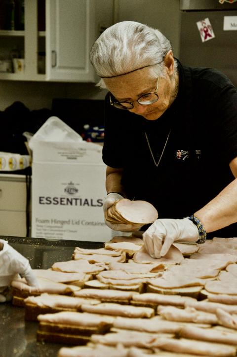 Sr. Virginia Patrick makes sandwiches in the nutrition center of the Edmundite Missions on March 15 in Selma, Alabama. (GSR photo/Dan Stockman)
