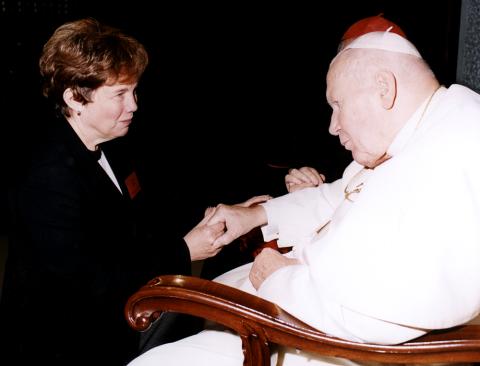 Adrian Dominican Sr. Donna Markham with Pope John Paul II, circa 2003 (Photo courtesy of Adrian Dominican Sisters)