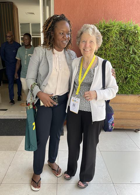 GSR African correspondent Doreen Ajiambo, left, and Presentation Sr. Joyce Meyer, international liaison for Global Sisters Report, attend the Women Deliver 2023 Conference held July 17-20 in Rwanda. (GSR photo)