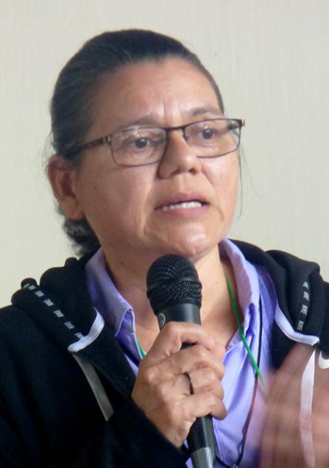 During an Aug. 18 seminar in Guatemala City, Good Shepherd Sr. Janeth Rodríguez González explains statistics showing how human trafficking has gone deeper underground following the coronavirus pandemic. (GSR photo/Rhina Guidos)